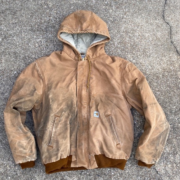 Carhartt FR Quilt lined Duck Brown Hooded Jacket Flame Resistant Workwear Large - Picture 1 of 12